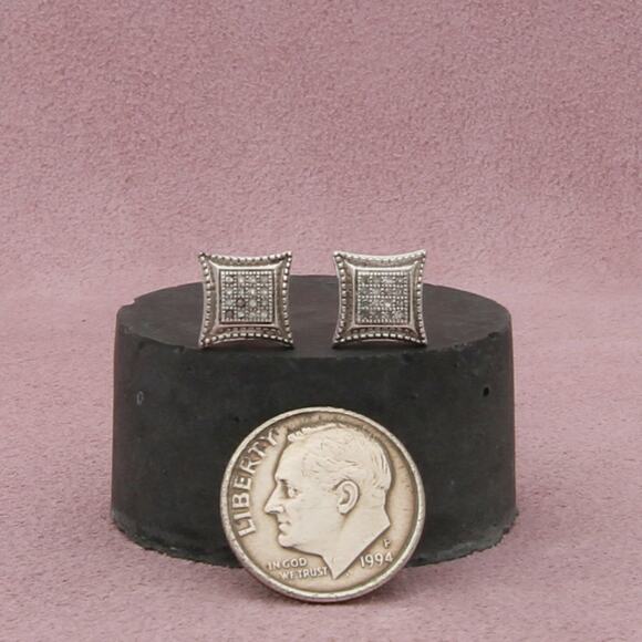 zales sterling silver diamond accent squared stud earrings - Picture 2 of 3